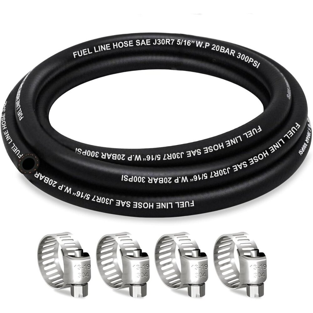 Fuel Line 5/16 Inch ID, Fuel Hose 5FT, J30R7 Fuel Line Hose NBR with 4 Clamps.